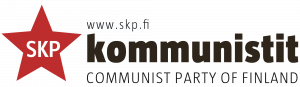 SKP:n punatähti sekä tekstit: 'Kommunistit' ja 'Communist Party of Finland'.